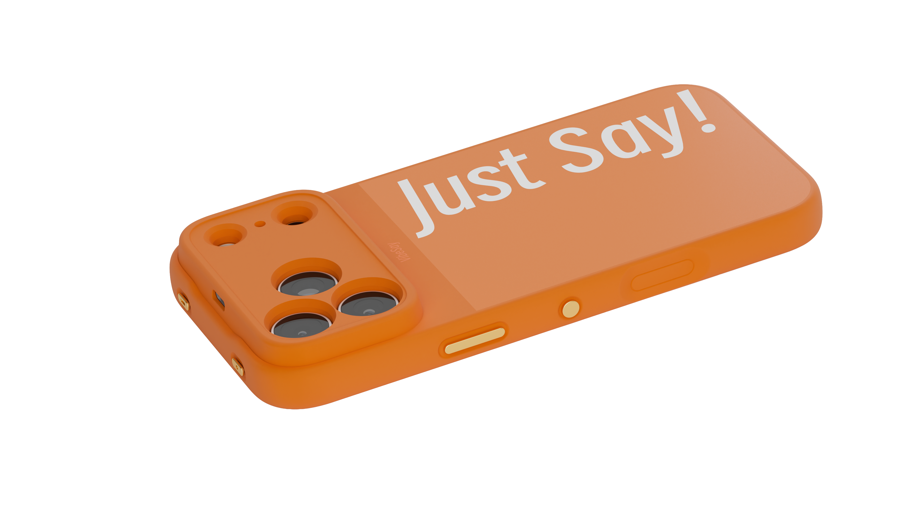 Orange VibeSay phone case with three dedicated voice controls