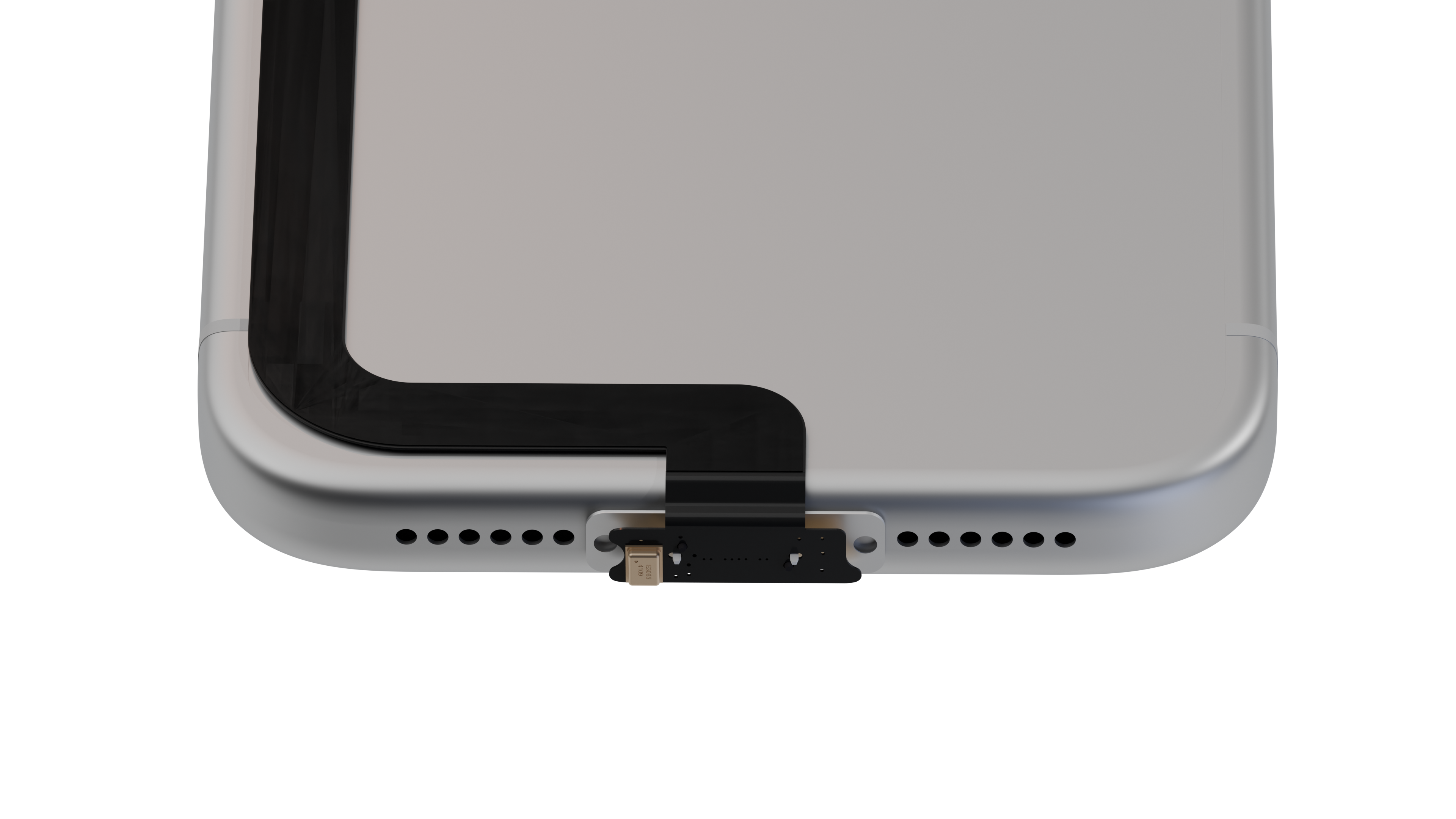 Close-up rendering of the internal connection at the bottom of the VibeSay case