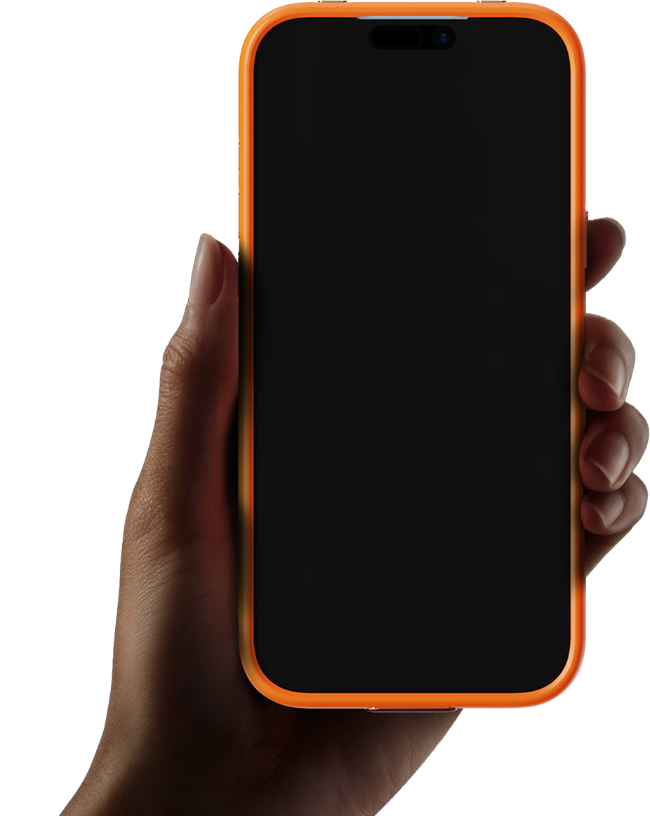 Hand holding an orange VibeSay phone